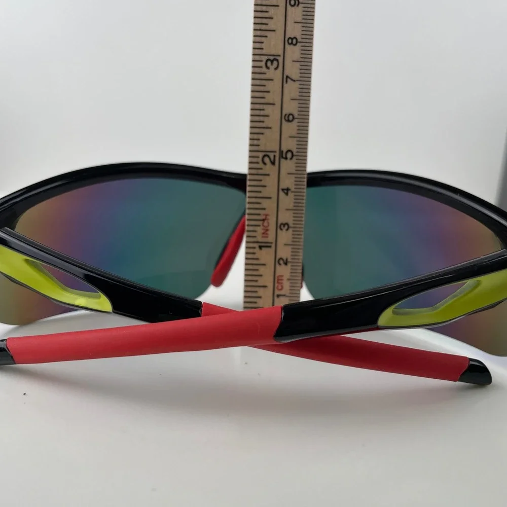 Mens Sport Wrap Sunglasses Black Neon Yellow Red Iridescent‎ Mirrored Shield Y2K